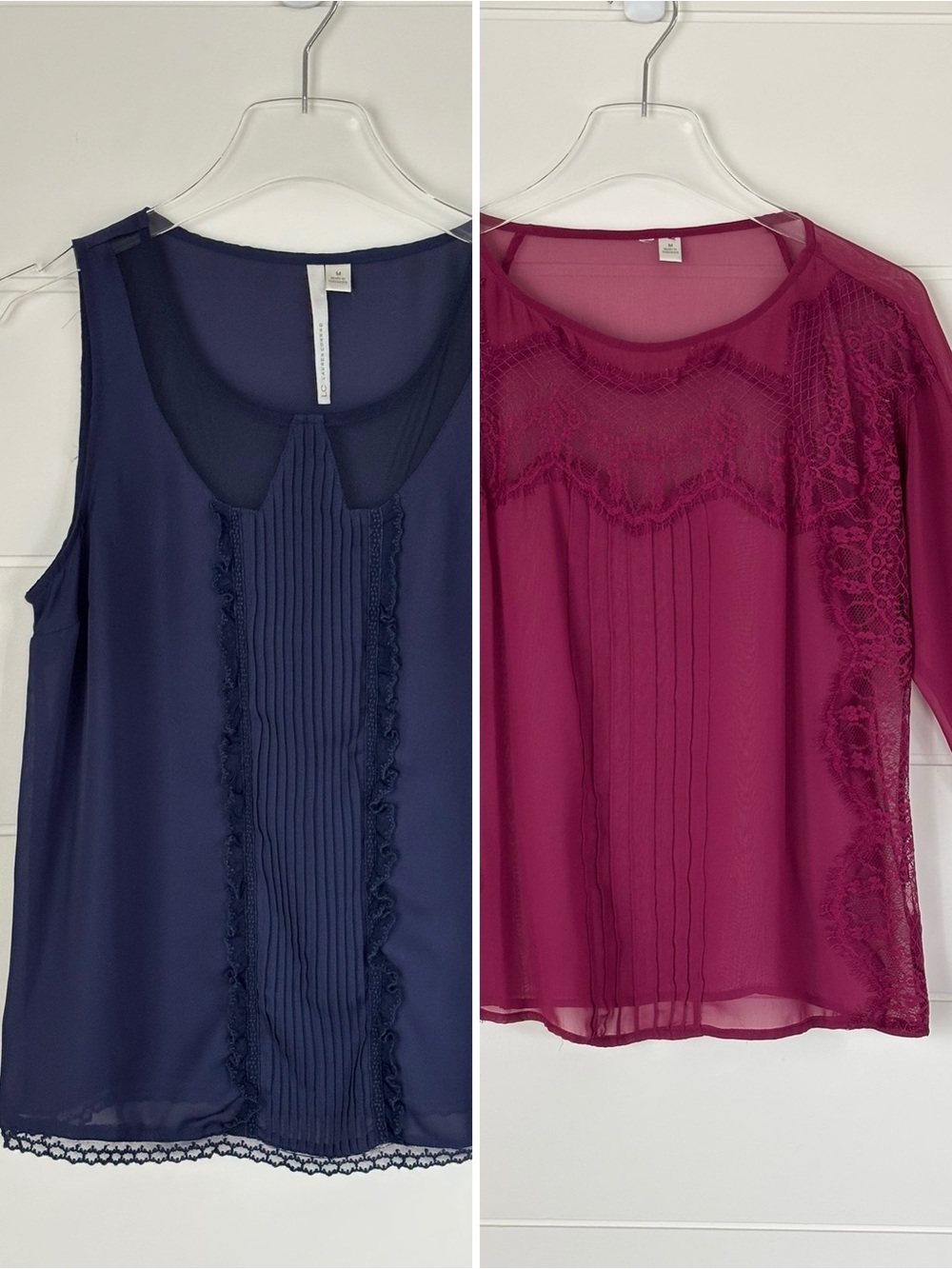 LC Lauren Conrad Sheer Lace Tops Set of TWO Navy & Burgandy Size Medium